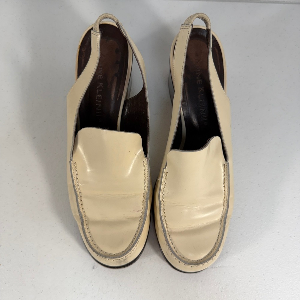 VTG 90s Anne Klein 8 Slingback Chunky Loafer Bratz Block Heel Leather Tan Italy - Picture 6 of 12